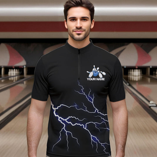 Blue Thunder Lightning Bowling Wings Custom Bowling Team Quarter-Zip Shirts For Men IPHW8393