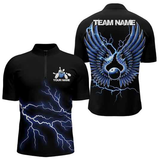 Blue Thunder Lightning Bowling Wings Custom Bowling Team Quarter-Zip Shirts For Men IPHW8393