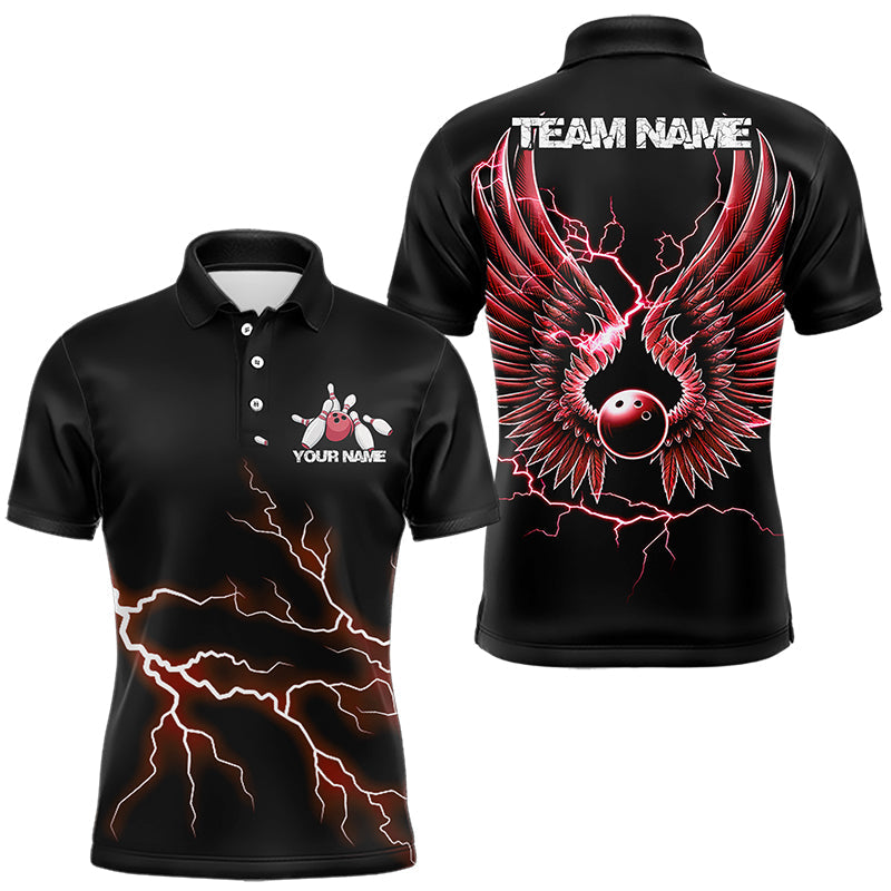 Red Thunder Lightning Bowling Wings Custom Bowling Team Polo Shirts For Men IPHW8394