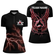 Load image into Gallery viewer, Red Thunder Lightning Bowling Wings Custom Bowling Team Quarter-Zip Shirts For Women IPHW8394