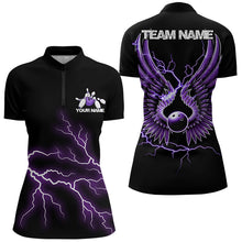 Load image into Gallery viewer, Purple Thunder Lightning Bowling Wings Custom Bowling Team Quarter-Zip Shirts For Women IPHW8395
