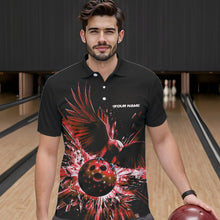 Load image into Gallery viewer, Black And Red Eagle Break Glass Custom Bowling Polo Shirts For Men, Bowling Team Shirt IPHW8399