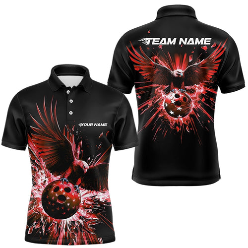 Black And Red Eagle Break Glass Custom Bowling Polo Shirts For Men, Bowling Team Shirt IPHW8399