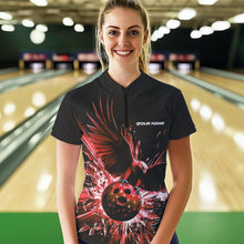 Load image into Gallery viewer, Black And Red Eagle Break Glass Custom Bowling Quarter-Zip Shirts For Women Team Shirt IPHW8399