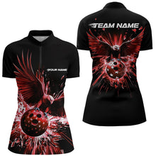 Load image into Gallery viewer, Black And Red Eagle Break Glass Custom Bowling Quarter-Zip Shirts For Women Team Shirt IPHW8399