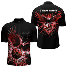 Load image into Gallery viewer, Black And Red Eagle Break Glass Custom Bowling Quarter-Zip Shirts For Men, Bowling Team Shirt IPHW8399