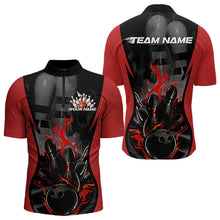 Load image into Gallery viewer, Custom Black And Red Flame Bowling Quarter-Zip Shirts For Men, Fire Bowling League Shirt IPHW8619