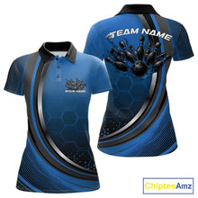 Load image into Gallery viewer, Custom Blue Flame Bowling Jerseys, Bowling Team Women Polo Shirt Bowlers Outfit IPHW11317