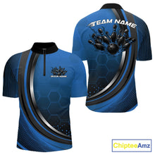 Load image into Gallery viewer, Custom Blue Flame Bowling Jerseys, Bowling Team Men Quarter-Zip Shirt Bowlers Outfit IPHW11317