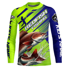 Load image into Gallery viewer, Personalized Redfish Fishing Tournament Jerseys, Long Sleeve Performance Shirts In Blue &amp; Green IPHW6623