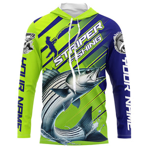 Personalized Striped Bass Fishing Tournament Jerseys, Performance Long Sleeve Shirts In Blue & Green IPHW6624