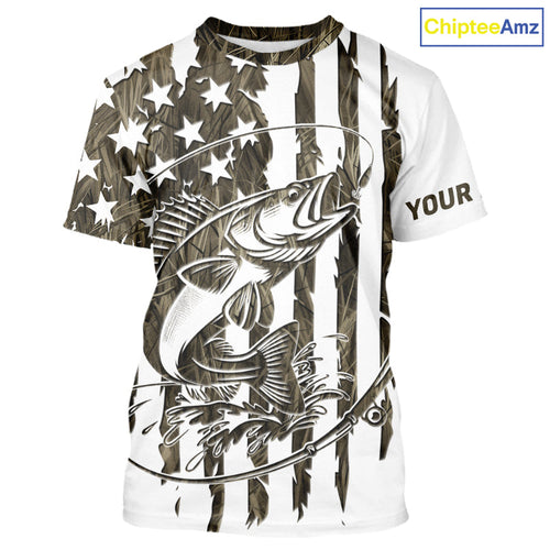 Custom Patrotic Walleye Camo Fishing T-Shirts, Walleye US Fishing T-Shirt IPHW9146
