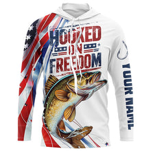 Load image into Gallery viewer, American Flag Walleye Fishing Custom Long Sleeve Fishing Shirts, Patriotic Walleye Fishing Jerseys IPHW6807