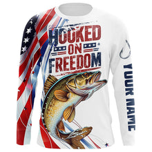 Load image into Gallery viewer, American Flag Walleye Fishing Custom Long Sleeve Fishing Shirts, Patriotic Walleye Fishing Jerseys IPHW6807