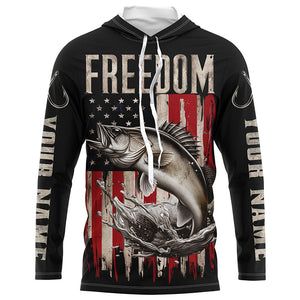 Personalized Patriotic Walleye Long Sleeve Fishing Shirts, American Flag Fishing Shirts IPHW6810