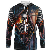 Load image into Gallery viewer, Custom American Flag Skull Long Sleeve Uv Protection Fishing Shirts, Patriotic Fishing Shirts IPHW6815