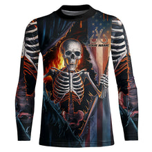 Load image into Gallery viewer, Custom American Flag Skull Long Sleeve Uv Protection Fishing Shirts, Patriotic Fishing Shirts IPHW6815