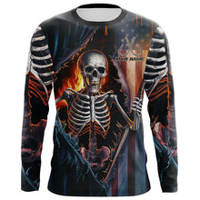 Load image into Gallery viewer, Custom American Flag Skull Long Sleeve Uv Protection Fishing Shirts, Patriotic Fishing Shirts IPHW6815