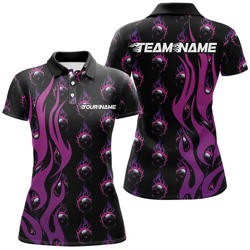Custom Purple Flame Bowling Shirts For Women, Bowling League Shirts With Team Name IPHW6969