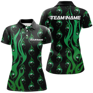 Custom Green Flame Bowling Shirts For Women, Bowling League Shirts With Team Name IPHW6971