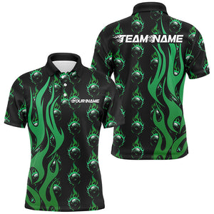 Custom Green Flame Bowling Shirts For Men, Bowling League Shirts With Team Name IPHW6971