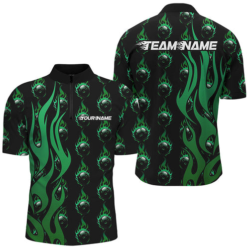 Custom Green Flame Bowling Shirts For Men, Bowling League Shirts With Team Name IPHW6971