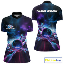 Load image into Gallery viewer, Custom Galaxy Bowling Quarter-Zip Shirts For Women, Holographic Bowling Team Shirt IPHW9502