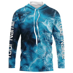 Blue Sea Waves Ocean Camo Long Sleeve Uv Protection Fishing Shirts, Personalized Fishing Jersey IPHW7192