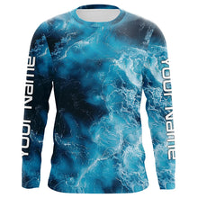 Load image into Gallery viewer, Blue Sea Waves Ocean Camo Long Sleeve Uv Protection Fishing Shirts, Personalized Fishing Jersey IPHW7192