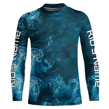 Load image into Gallery viewer, Blue Sea Waves Ocean Camo Long Sleeve Uv Protection Fishing Shirts, Personalized Fishing Jersey IPHW7193