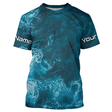 Load image into Gallery viewer, Blue Sea Waves Ocean Camo Long Sleeve Uv Protection Fishing Shirts, Personalized Fishing Jersey IPHW7193