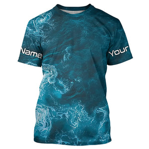 Blue Sea Waves Ocean Camo Long Sleeve Uv Protection Fishing Shirts, Personalized Fishing Jersey IPHW7193