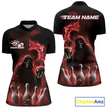 Load image into Gallery viewer, Custom Red Flame Grim Reaper Bowling Women Quarter-Zip Shirts, Skull Halloween Outfit IPHW9735