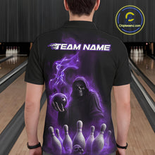Load image into Gallery viewer, Custom Purple Flame Grim Reaper Bowling Men Polo Shirts, Halloween Bowler Outfit IPHW9737