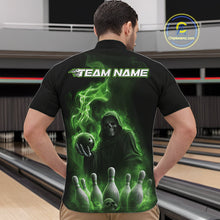 Load image into Gallery viewer, Custom Green Flame Grim Reaper Bowling Men Quarter-Zip Shirts, Halloween Bowler Outfit IPHW9738