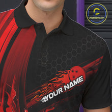 Load image into Gallery viewer, Custom Black And Red Flame Bowling Jerseys, Bowling Team Polo Shirts For Men IPHW9884