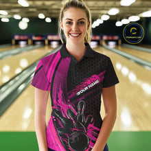 Load image into Gallery viewer, Custom Black And Pink Flame Bowling Jerseys, Bowling Team Polo Shirts For Women IPHW9886