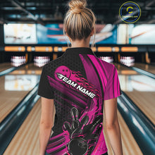 Load image into Gallery viewer, Custom Black And Pink Flame Bowling Jerseys, Bowling Team Polo Shirts For Women IPHW9886