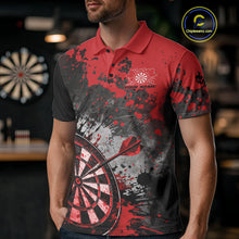 Load image into Gallery viewer, Custom Black And Red Splatter Dart Men Polo Shirt, Grunge Style Dart Team Jerseys IPHW10053