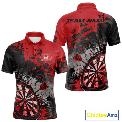 Custom Black And Red Splatter Dart Men Polo Shirt, Grunge Style Dart Team Jerseys IPHW10053