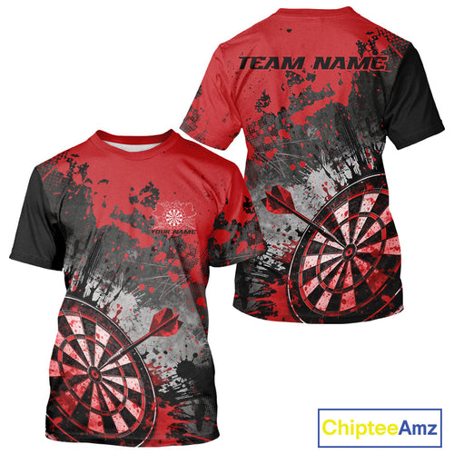 Custom Black And Red Splatter Dart Men T-Shirts, Grunge Style Dart Team Jerseys IPHW10053
