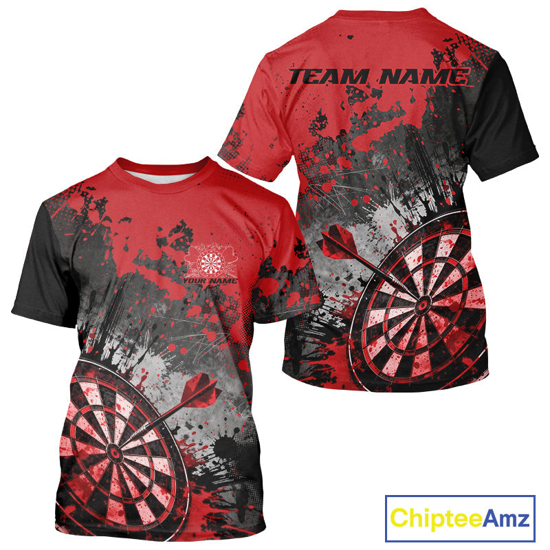 Custom Black And Red Splatter Dart Men T-Shirts, Grunge Style Dart Team Jerseys IPHW10053