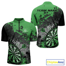 Load image into Gallery viewer, Custom Black And Green Splatter Dart Men Quarter-Zip Shirt, Grunge Style Dart Team Jerseys IPHW10054