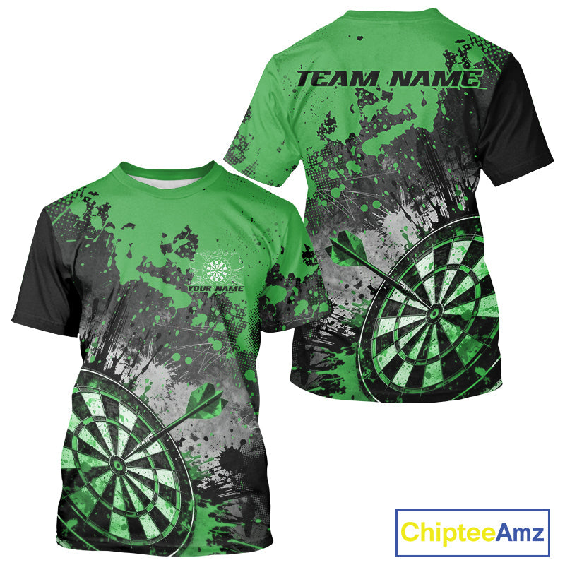 Custom Black And Green Splatter Dart Men T-Shirts, Grunge Style Dart Team Jerseys IPHW10054