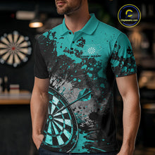 Load image into Gallery viewer, Custom Black And Blue-Green Splatter Dart Men Polo Shirt, Grunge Style Dart Team Jerseys IPHW10055