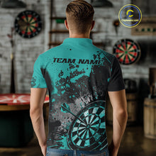 Load image into Gallery viewer, Custom Black And Blue-Green Splatter Dart Men Polo Shirt, Grunge Style Dart Team Jerseys IPHW10055