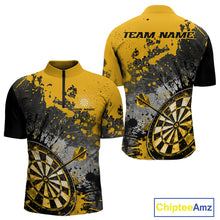 Load image into Gallery viewer, Custom Black And Yellow Splatter Dart Men Quarter-Zip Shirt, Grunge Style Dart Team Jerseys IPHW10056