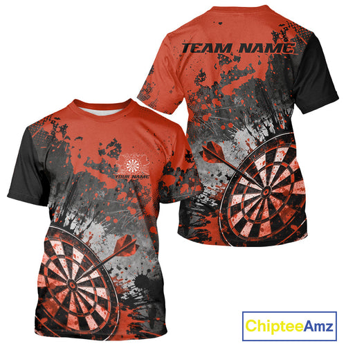 Custom Black And Orange Splatter Dart Men T-Shirts, Grunge Style Dart Team Jerseys IPHW10057