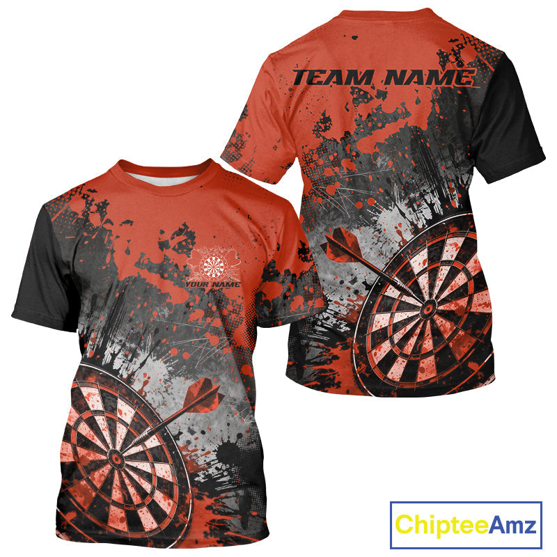 Custom Black And Orange Splatter Dart Men T-Shirts, Grunge Style Dart Team Jerseys IPHW10057