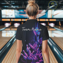 Load image into Gallery viewer, Custom Blue And Purple Butterfly Women Bowling Team Shirts, Ladies Bowling League Shirt IPHW10155